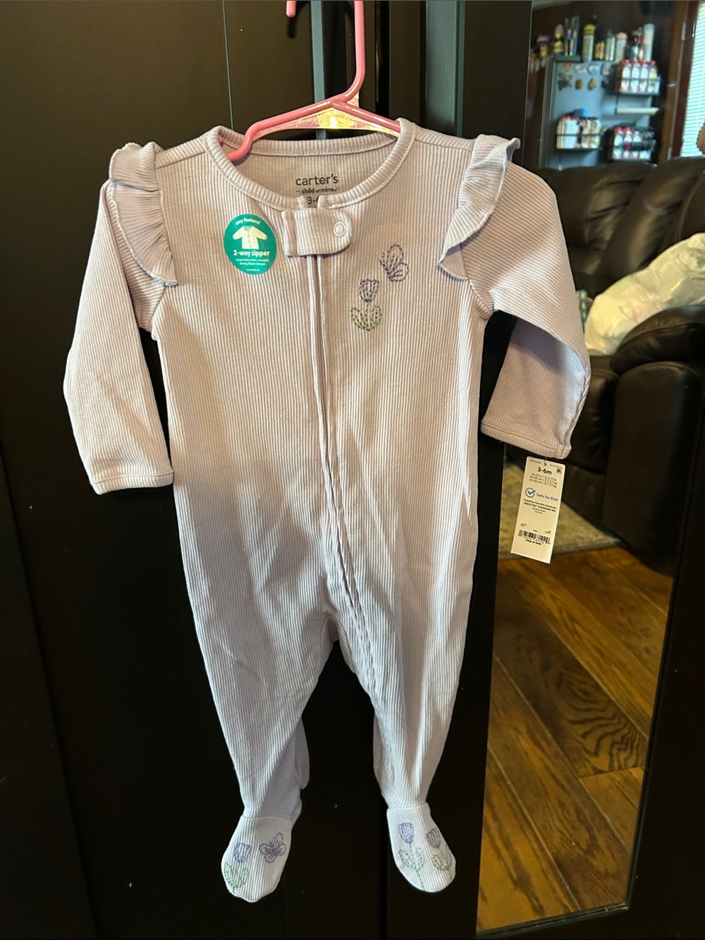 Carter's Pale Lavender Ruffle-Sleeve Footed One-Piece
